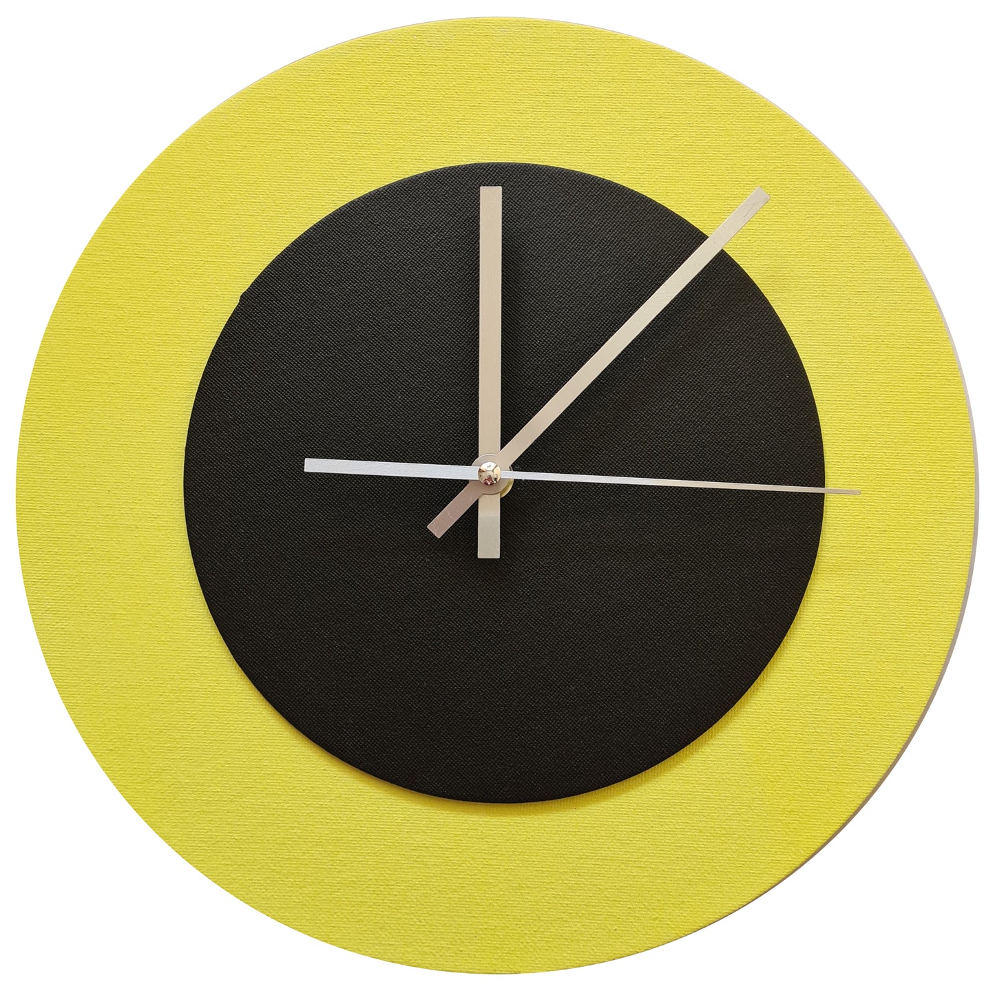 Pop Art Wanduhr Hellgelb  Schwarz mit silbernen Zeigern 30 cm rund
