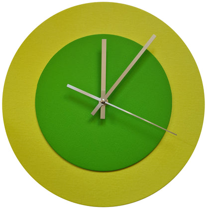 Pop Art Wanduhr Hellgelb  Hellgrün mit silbernen Zeigern 30 cm rund