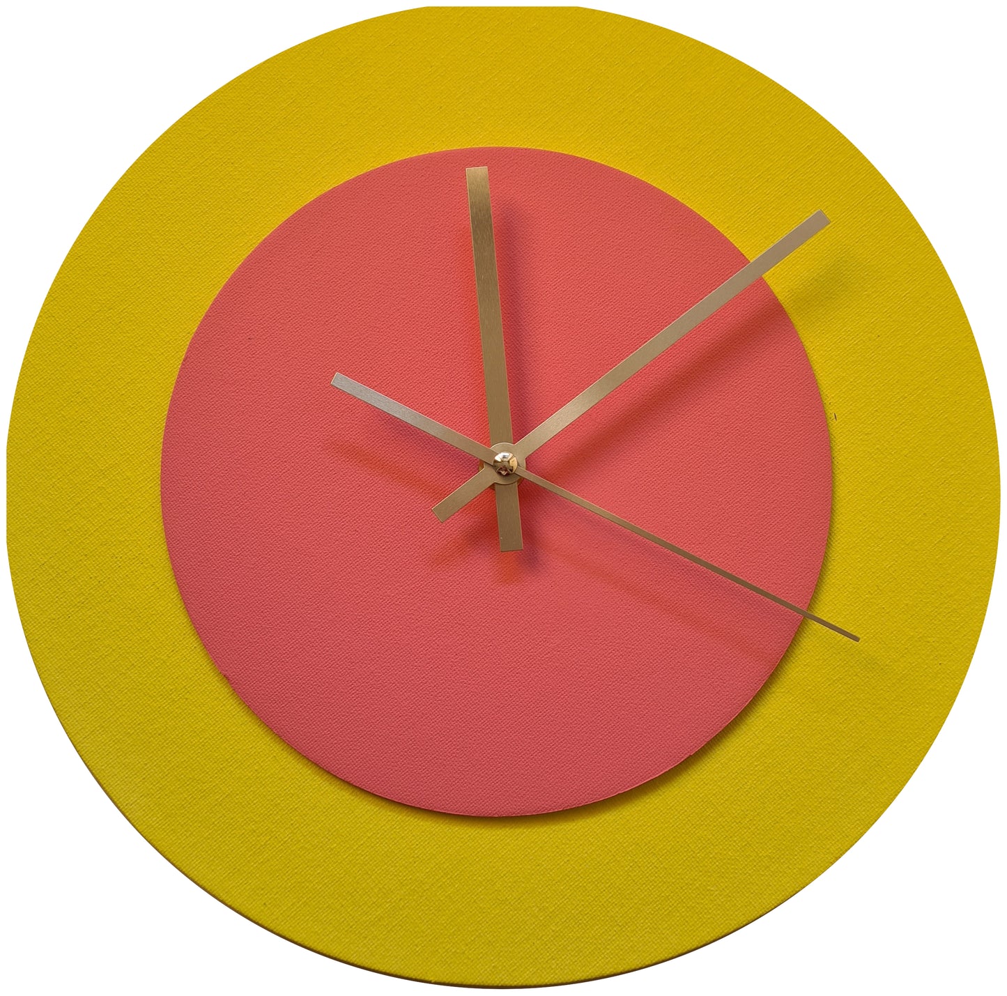Pop Art Wanduhr Hellgelb  Rosafarben mit silbernen Zeigern 30 cm rund