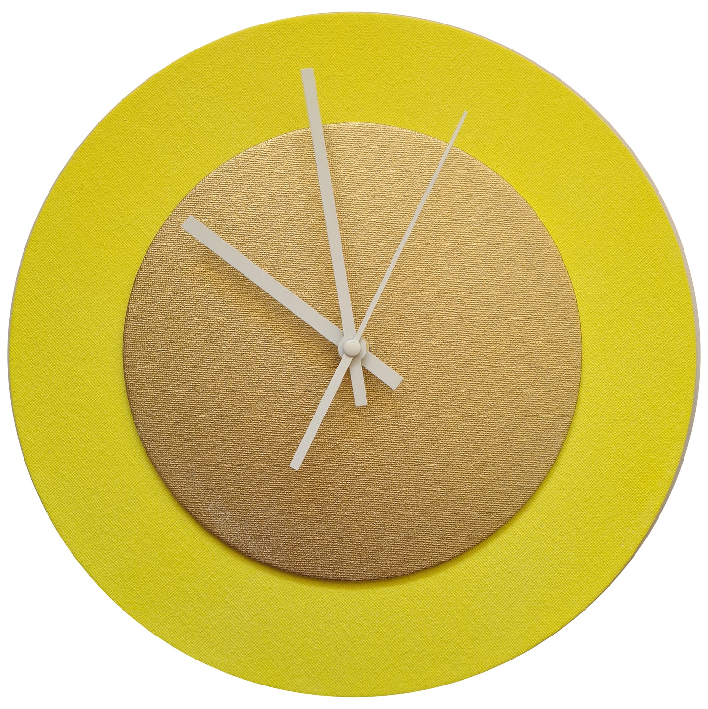Pop Art Wanduhr Hellgelb  Goldfarben mit weißen Zeigern 30 cm rund