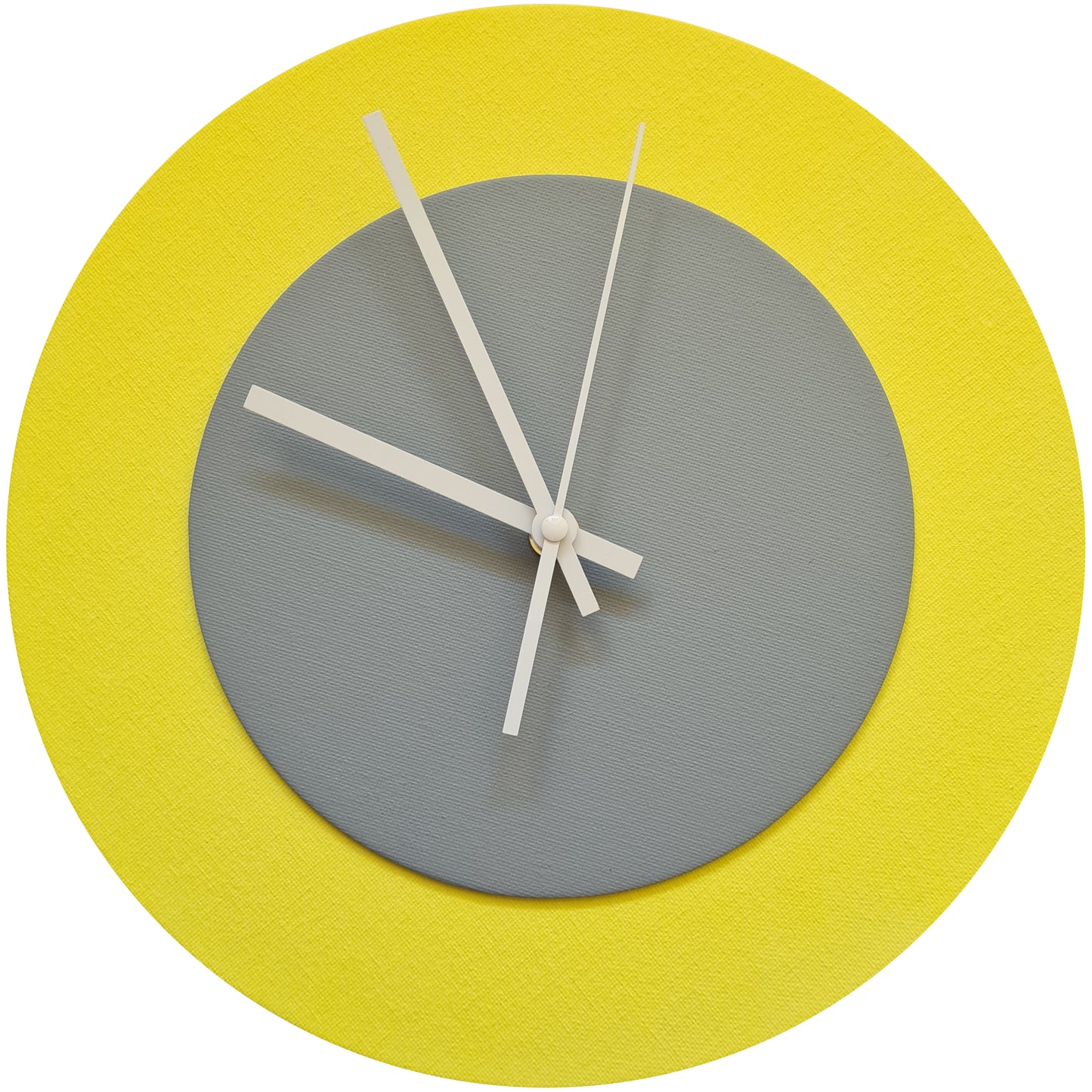 Pop Art Wanduhr Hellgelb  Grau mit weißen Zeigern 30 cm rund