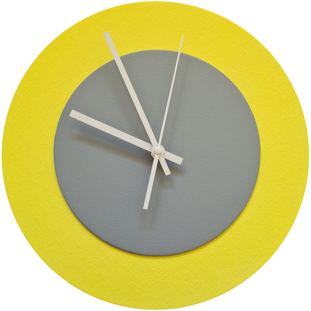 Pop Art Wanduhr Hellgelb  Grau mit weißen Zeigern 30 cm rund