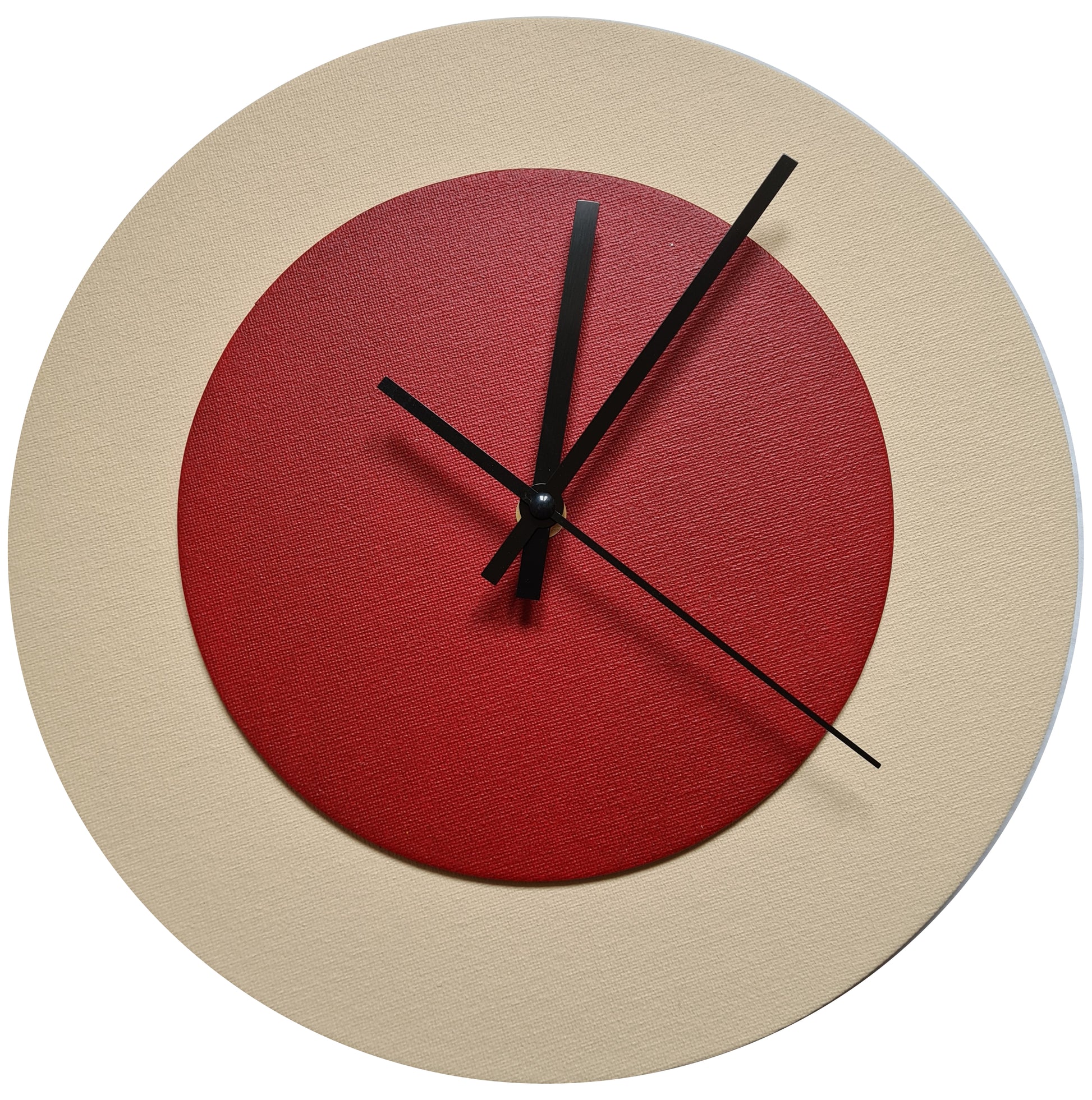 Pop Art Wanduhr Creme Dunkelrot mit schwarzen Zeigern 30 cm rund