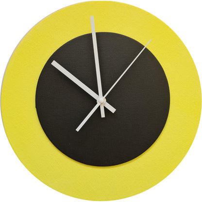 Pop Art Wanduhr Hellgelb  Schwarz mit weißen Zeigern 30 cm rund