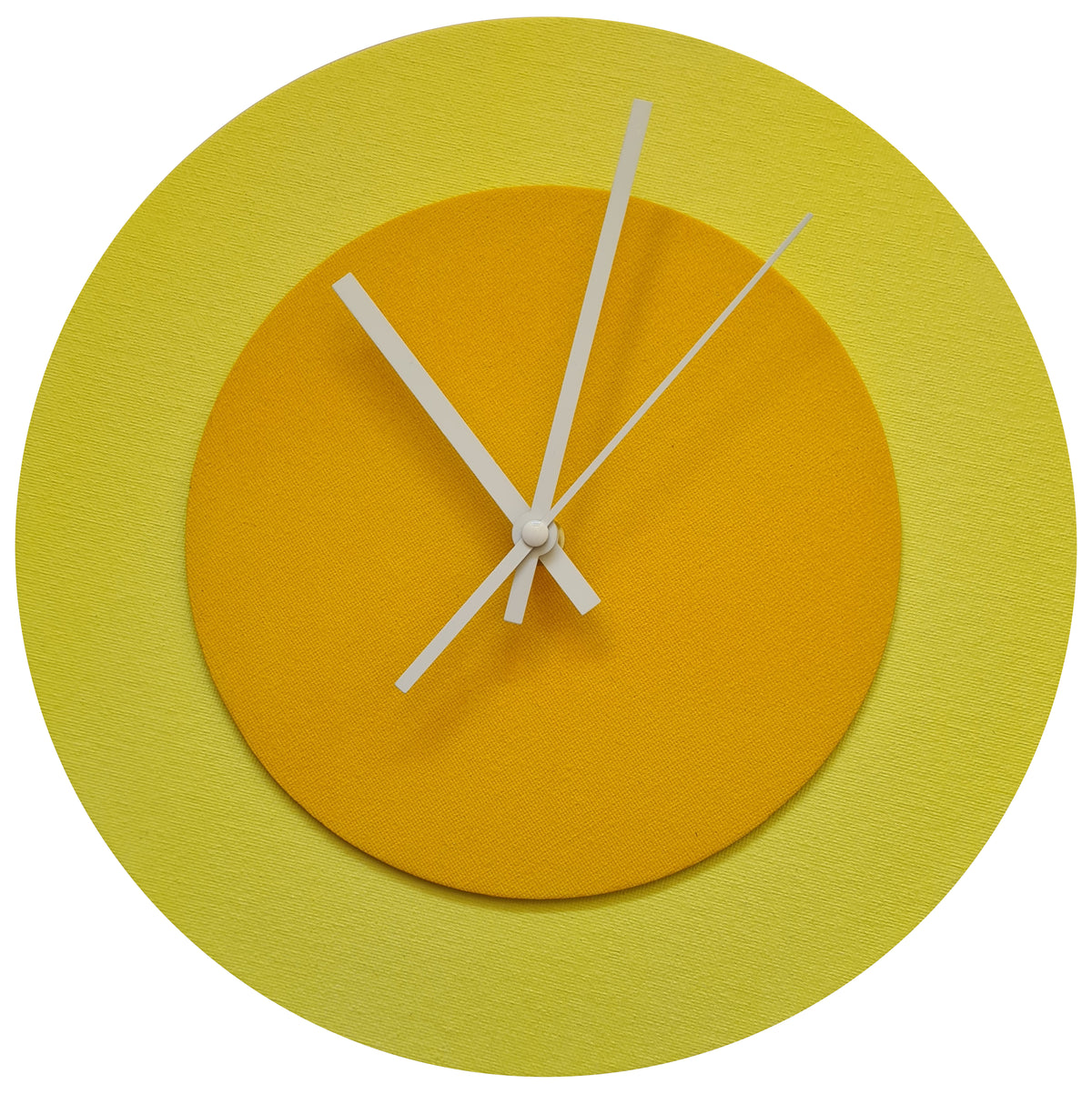 Pop Art Wanduhr Hellgelb  Sonnengelb mit weißen Zeigern 30 cm rund