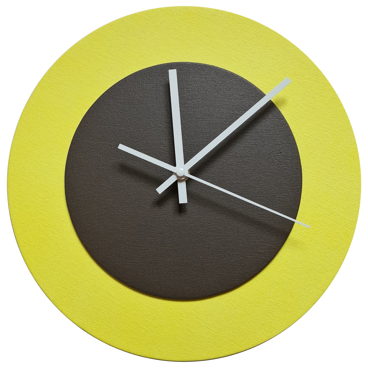 Pop Art Wanduhr Hellgelb  Dunkelbraun mit weißen Zeigern 30 cm rund