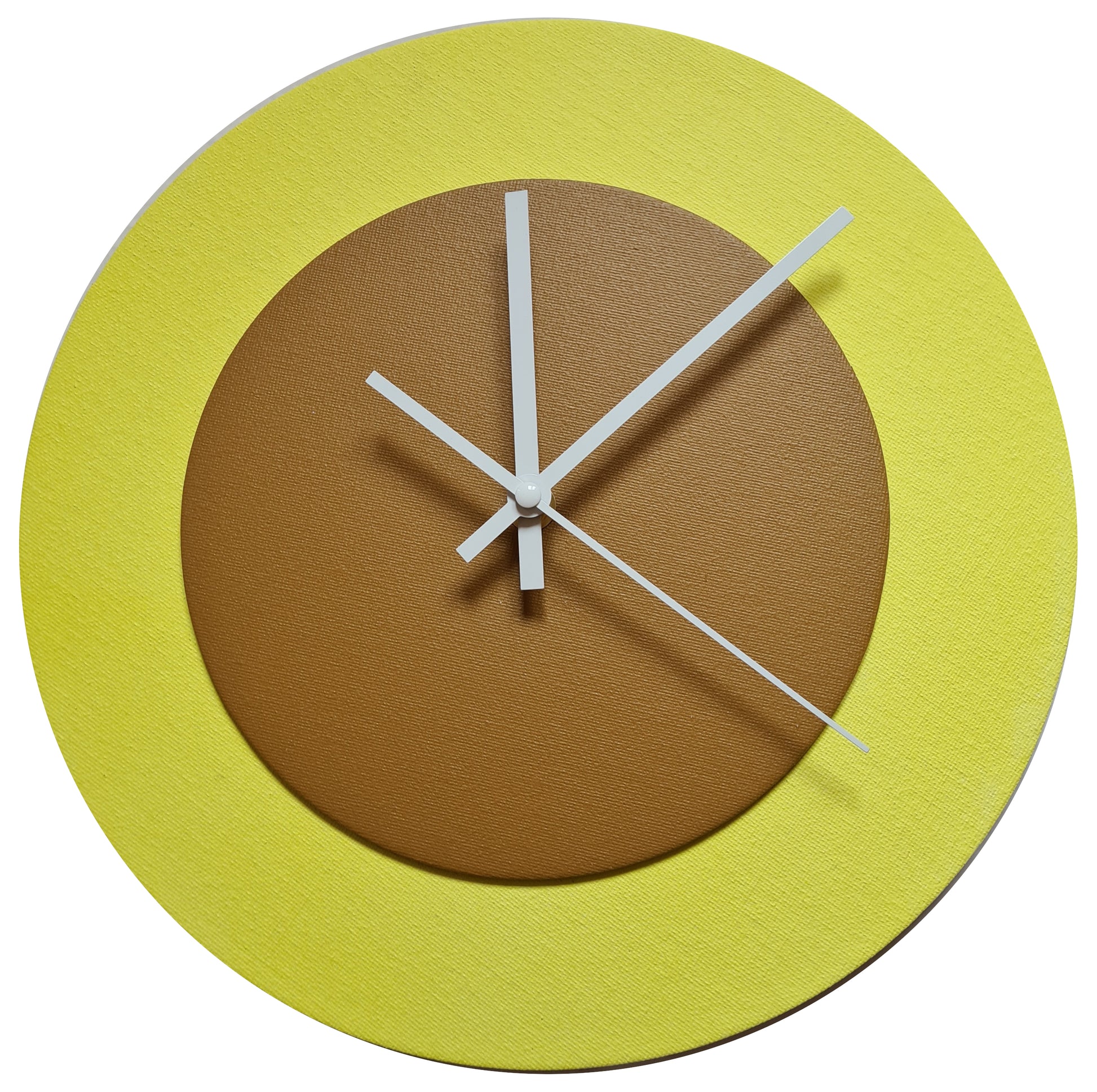 Pop Art Wanduhr Hellgelb  Hellbraun mit weißen Zeigern 30 cm rund