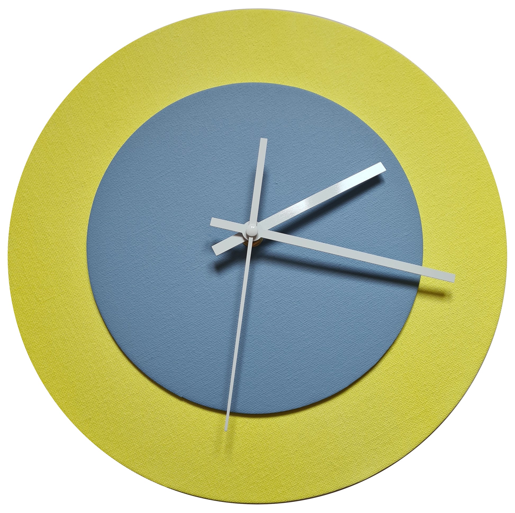Pop Art Wanduhr Hellgelb Hellblau  mit weißen Zeigern 30 cm rund