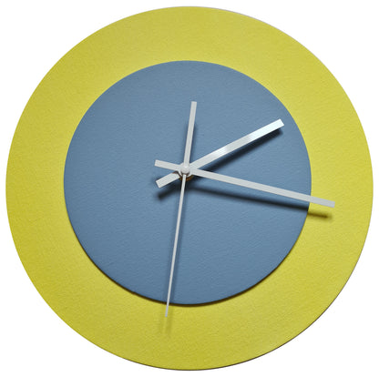 Pop Art Wanduhr Hellgelb Hellblau  mit weißen Zeigern 30 cm rund