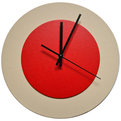 Pop Art Wanduhr Creme Hellrot mit schwarzen Zeigern 30 cm rund