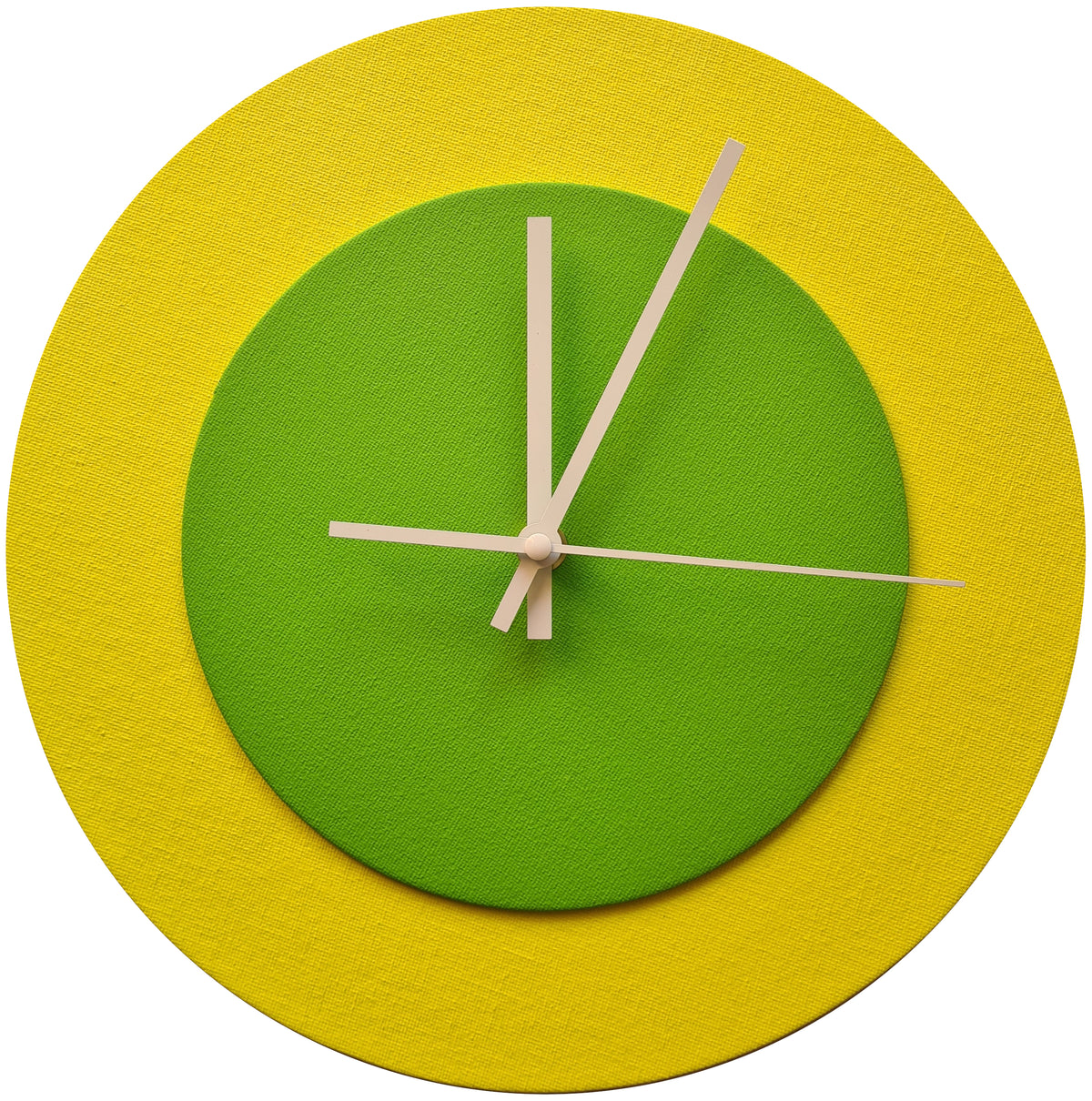 Pop Art Wanduhr Hellgelb  Hellgrün mit weißen Zeigern 30 cm rund