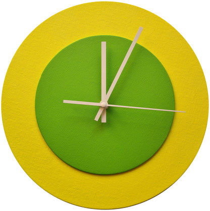Pop Art Wanduhr Hellgelb  Hellgrün mit weißen Zeigern 30 cm rund