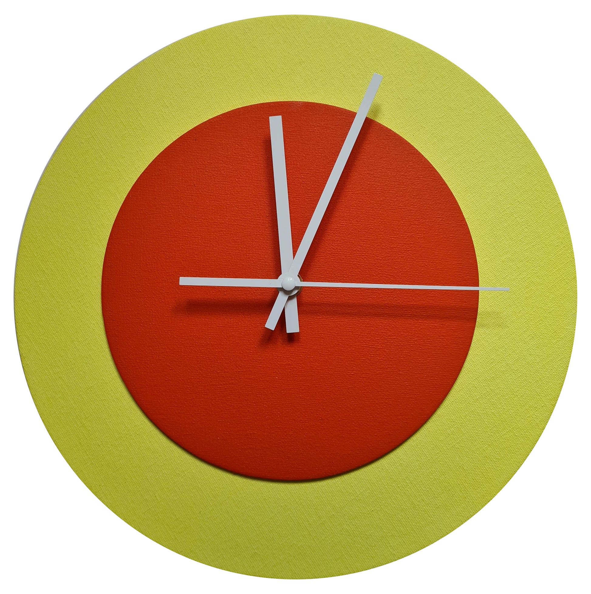 Pop Art Wanduhr Hellgelb  Orangefarben mit weißen Zeigern 30 cm rund