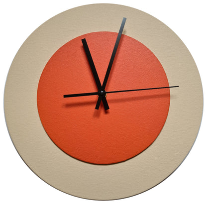 Pop Art Wanduhr Creme Orangefarben mit schwarzen Zeigern 30 cm rund