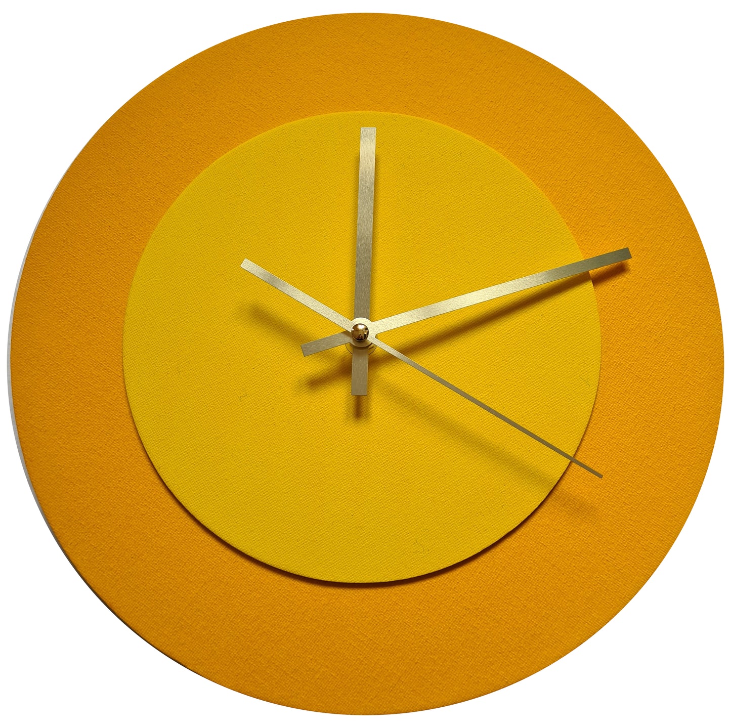 Pop Art Wanduhr Sonnengelb  Hellgelb mit goldenen Zeigern 30 cm rund
