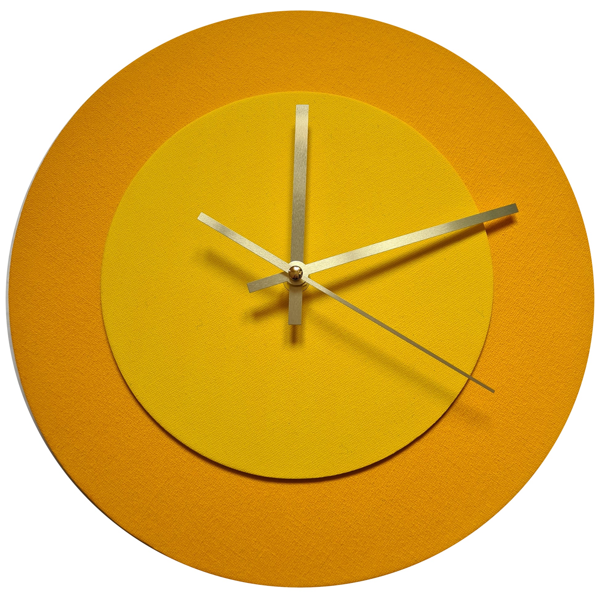 Pop Art Wanduhr Sonnengelb  Hellgelb mit goldenen Zeigern 30 cm rund
