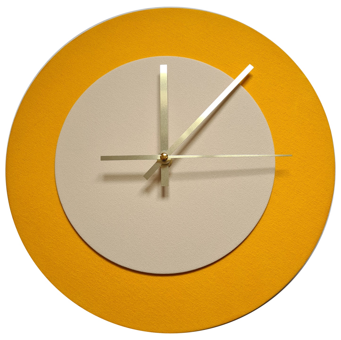 Pop Art Wanduhr Sonnengelb  Cremefarben mit goldenen Zeigern 30 cm rund
