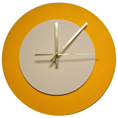 Pop Art Wanduhr Sonnengelb  Cremefarben mit goldenen Zeigern 30 cm rund
