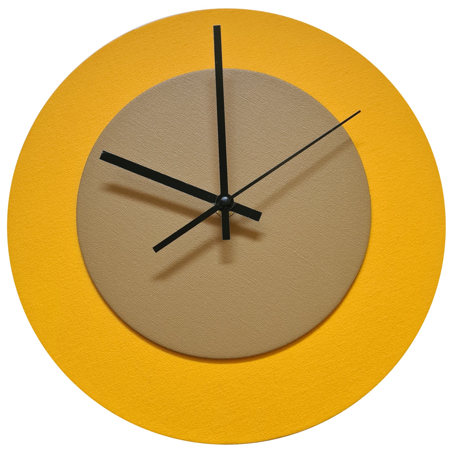 Pop Art Wanduhr Sonnengelb  Hellbraun mit schwarzen Zeigern 30 cm rund
