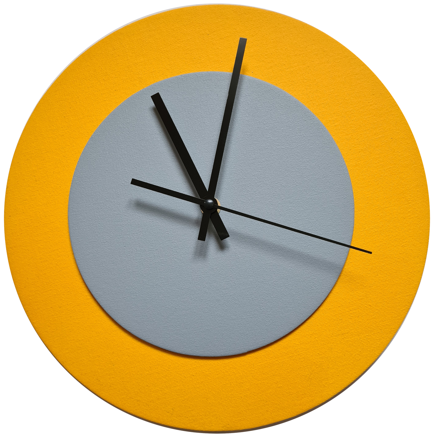 Pop Art Wanduhr Sonnengelb  Grau mit schwarzen Zeigern 30 cm rund
