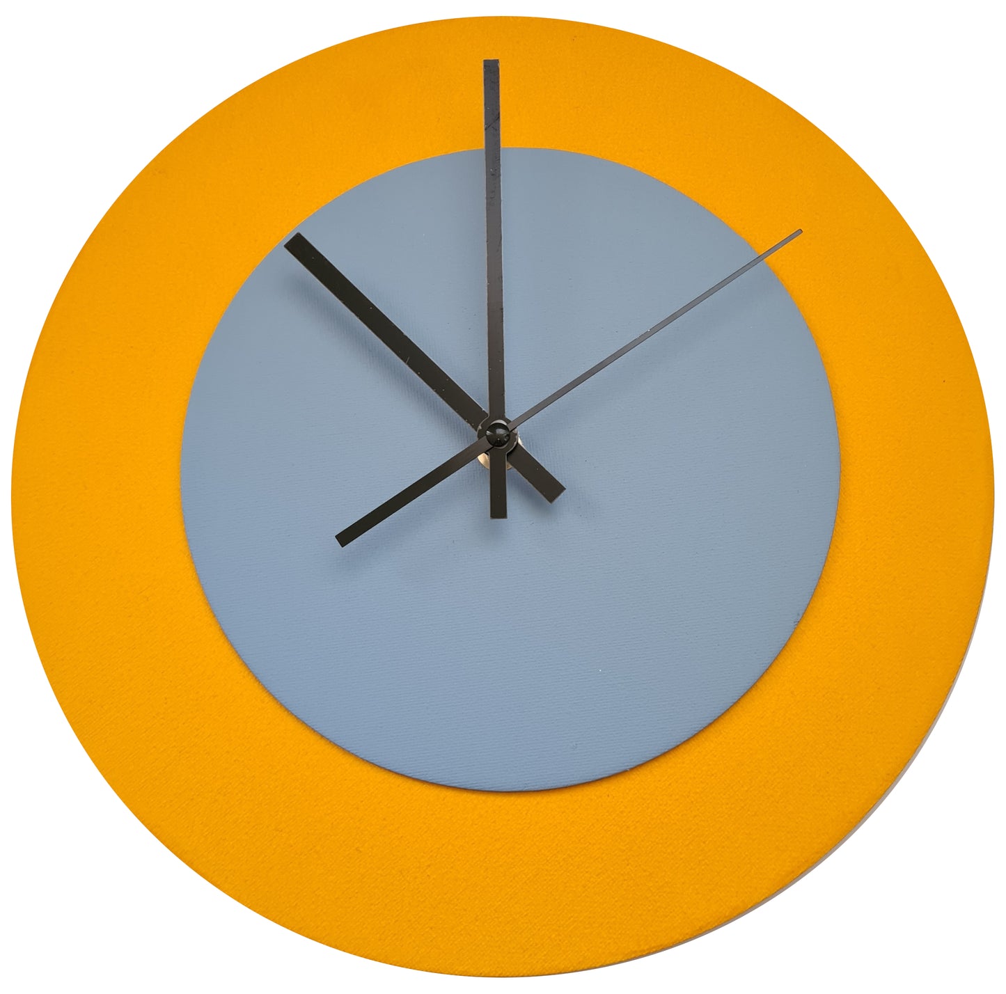Pop Art Wanduhr Sonnengelb Hellblau  mit schwarzen Zeigern 30 cm rund
