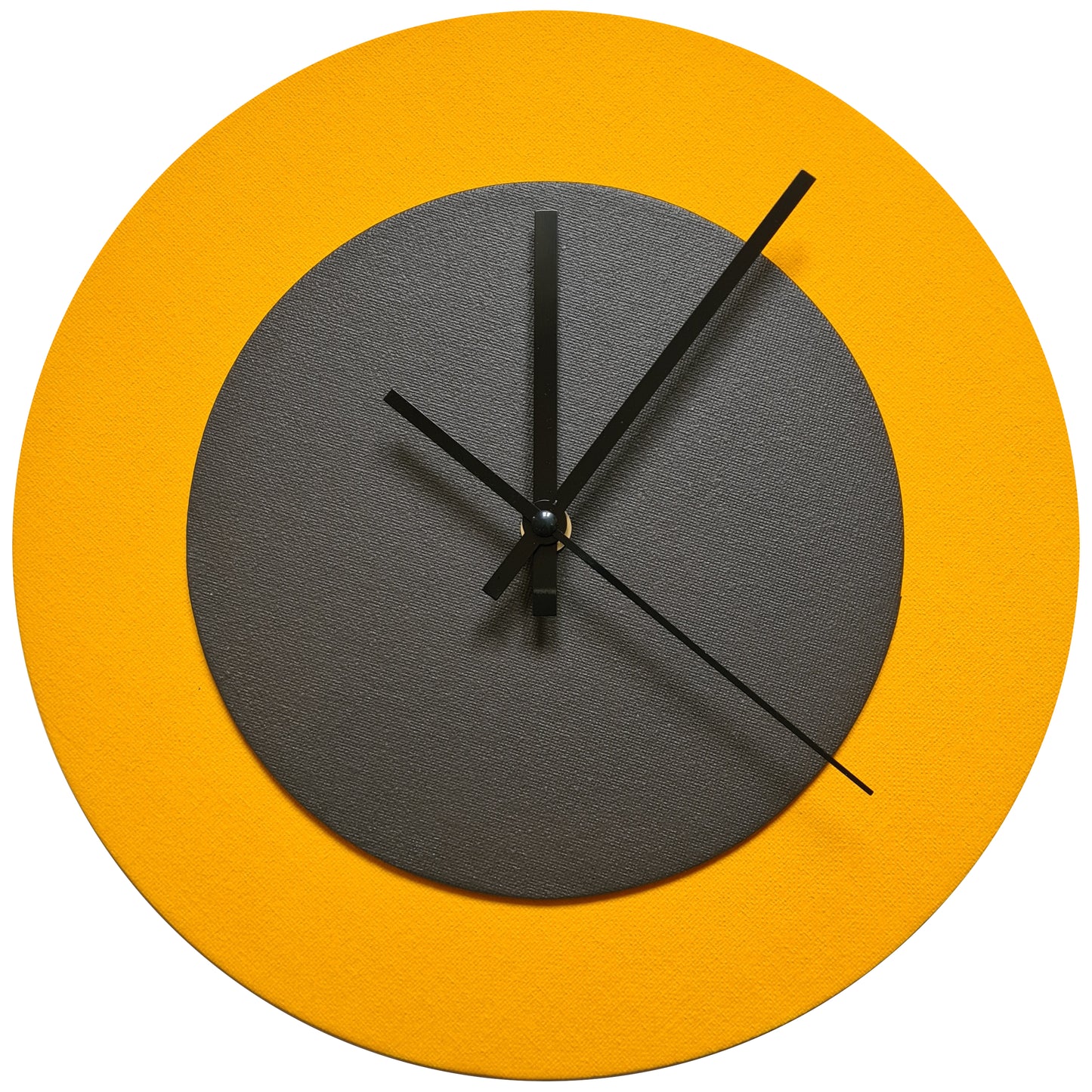 Pop Art Wanduhr Sonnengelb  Dunkelbraun mit schwarzen Zeigern 30 cm rund
