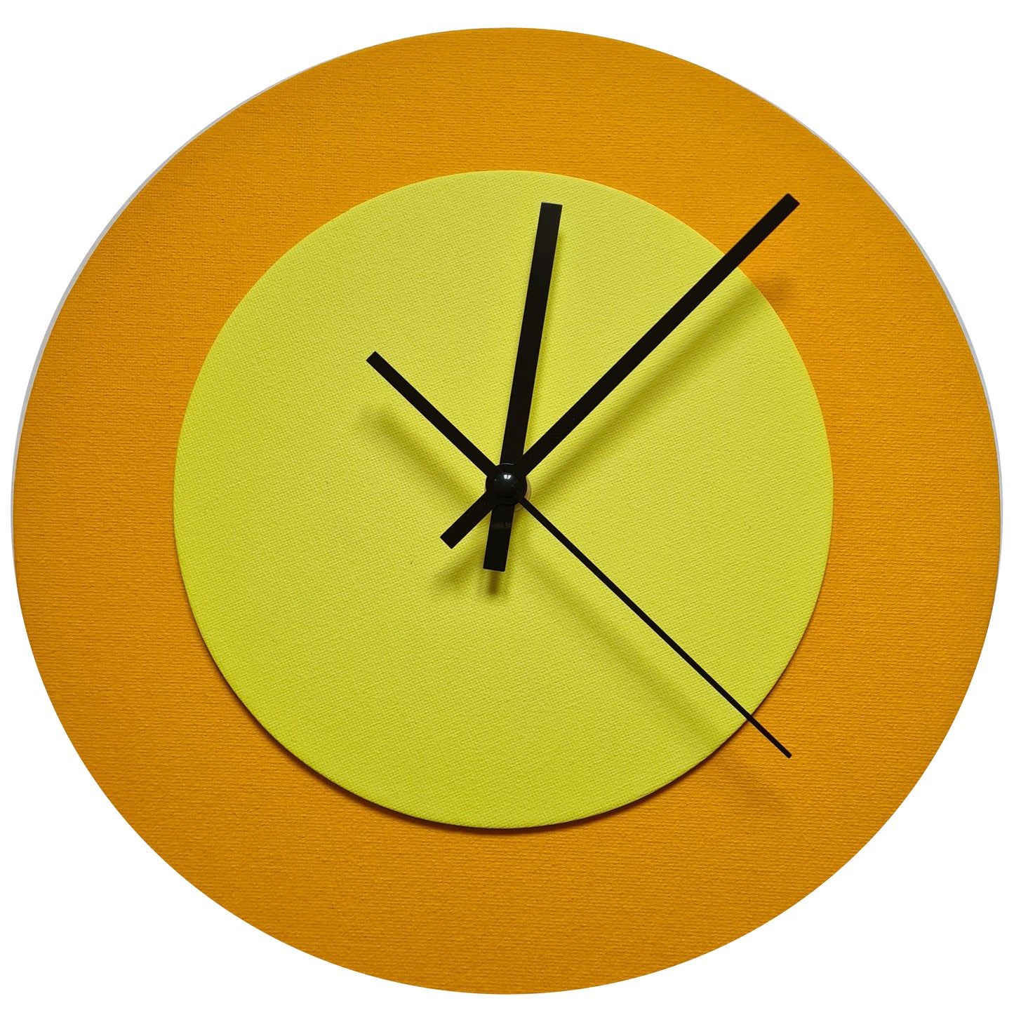 Pop Art Wanduhr Sonnengelb  Hellgelb mit schwarzen Zeigern 30 cm rund
