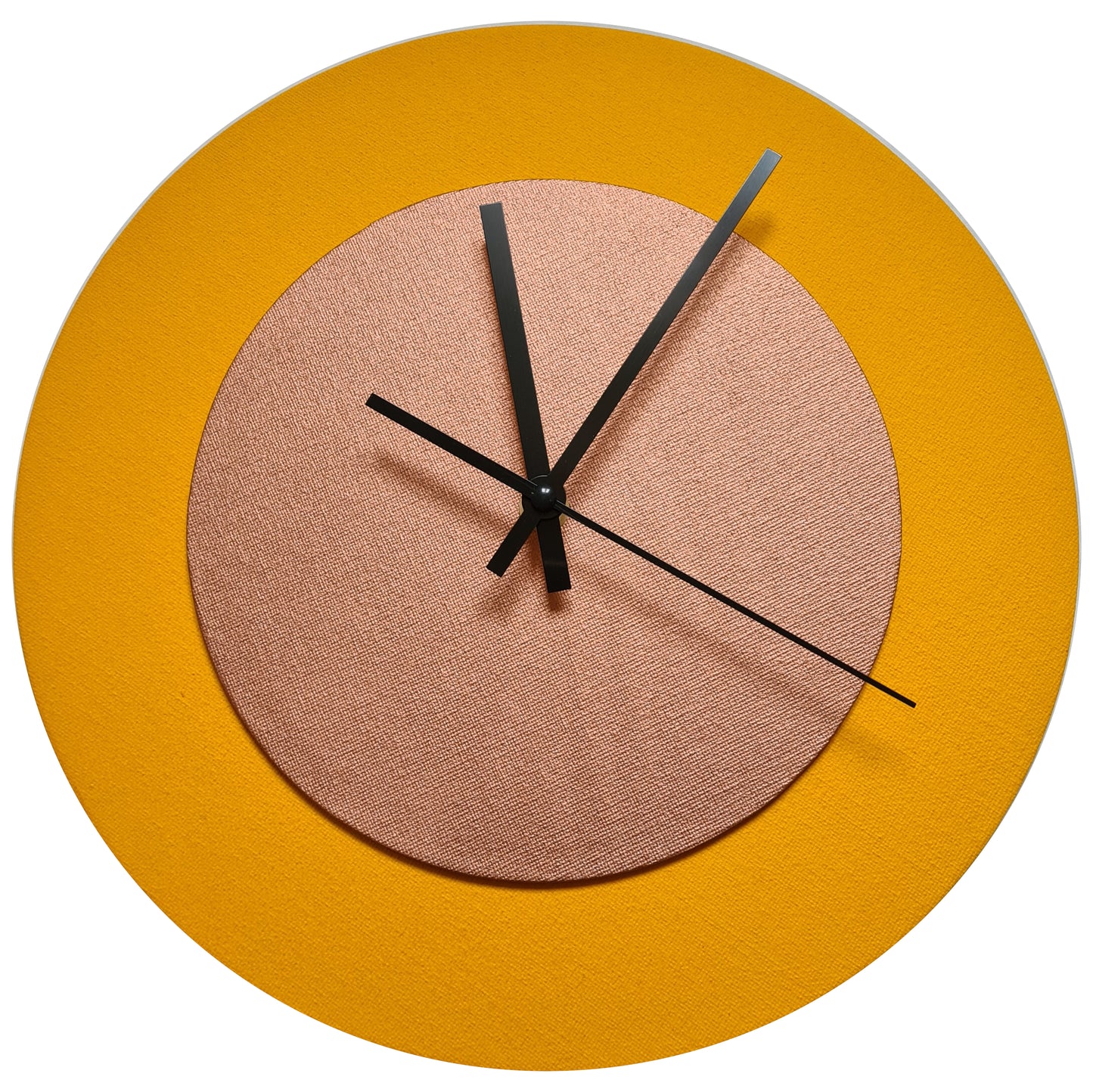 Pop Art Wanduhr Sonnengelb  Bronzefarben mit  schwarzen Zeigern 30 cm rund
