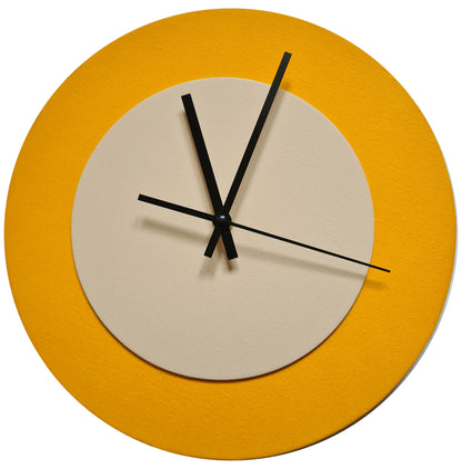 Pop Art Wanduhr Sonnengelb  Cremefarben mit schwarzen Zeigern 30 cm rund
