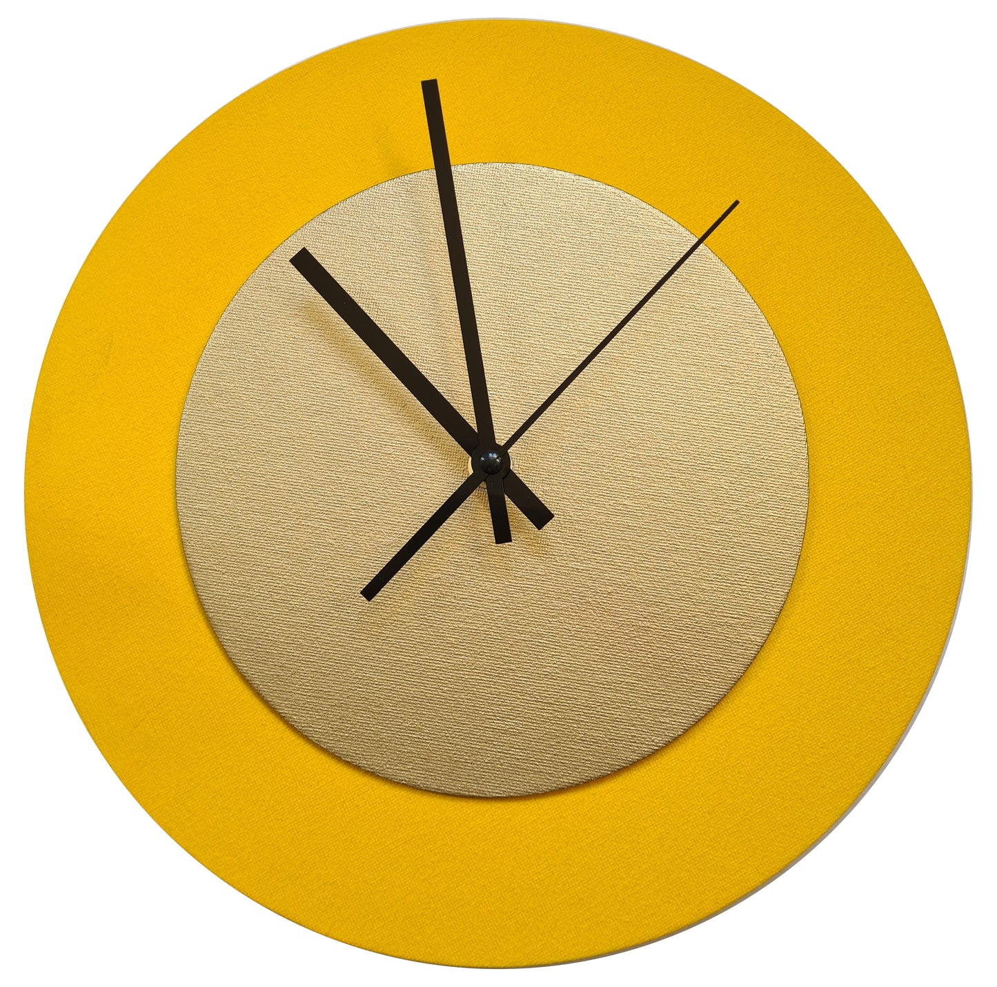 Pop Art Wanduhr Sonnengelb Goldfarben  mit schwarzen Zeigern 30 cm rund

