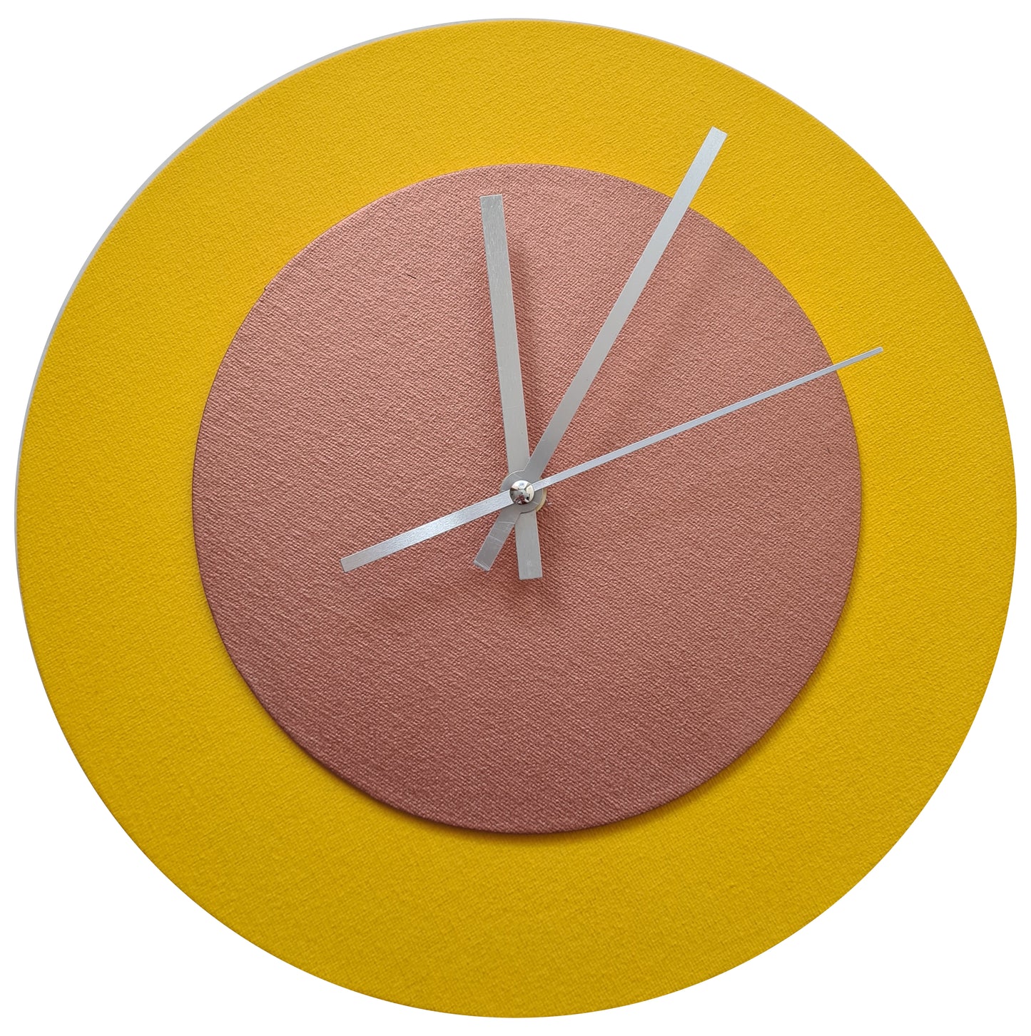 Pop Art Wanduhr Sonnengelb  Bronzefarben mit  silbernen Zeigern 30 cm rund
