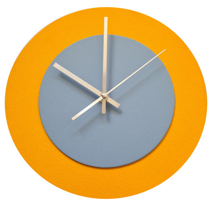 Pop Art Wanduhr Sonnengelb  Grau mit silbernen Zeigern 30 cm rund