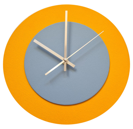 Pop Art Wanduhr Sonnengelb  Grau mit silbernen Zeigern 30 cm rund