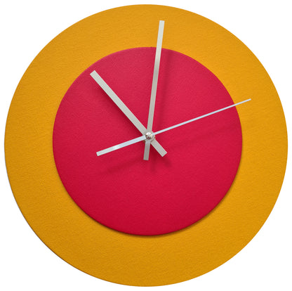 Pop Art Wanduhr Sonnengelb  Orangefarben mit silbernen Zeigern 30 cm rund
