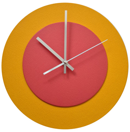 Pop Art Wanduhr Sonnengelb  Orangefarben mit silbernen Zeigern 30 cm rund
