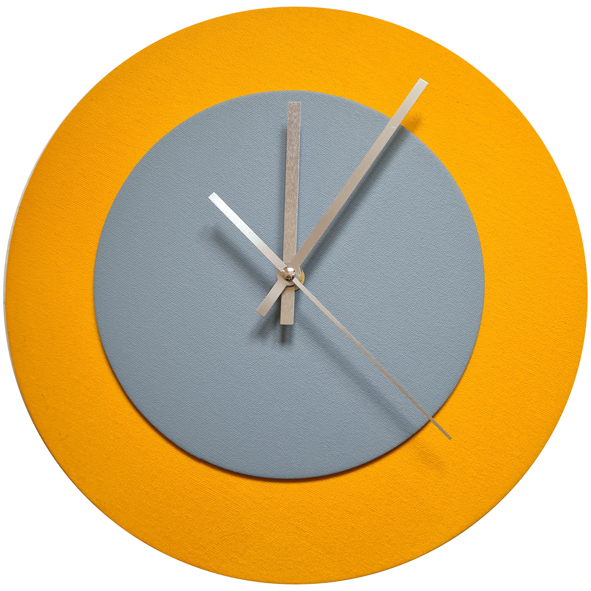 Pop Art Wanduhr Sonnengelb Hellblau  mit silbernen Zeigern 30 cm rund
