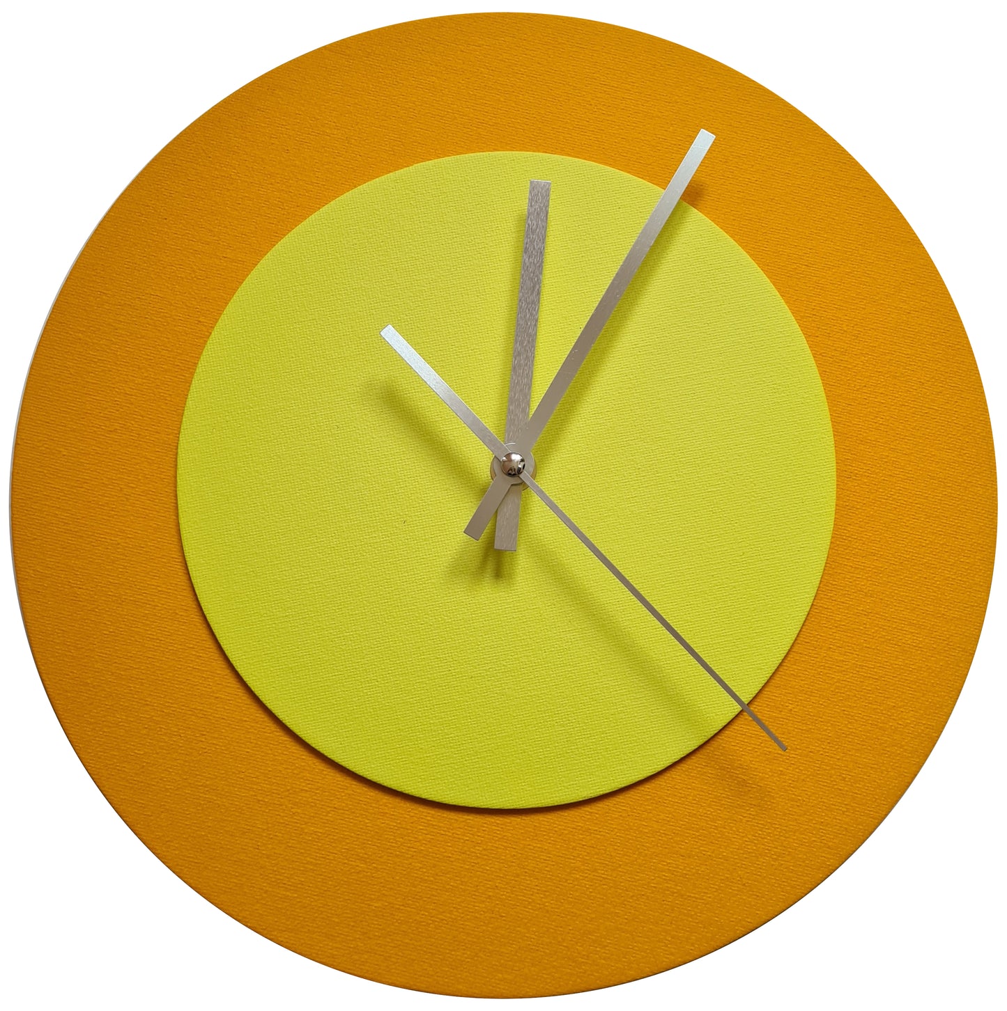 Pop Art Wanduhr Sonnengelb  Hellgelb mit silbernen Zeigern 30 cm rund
