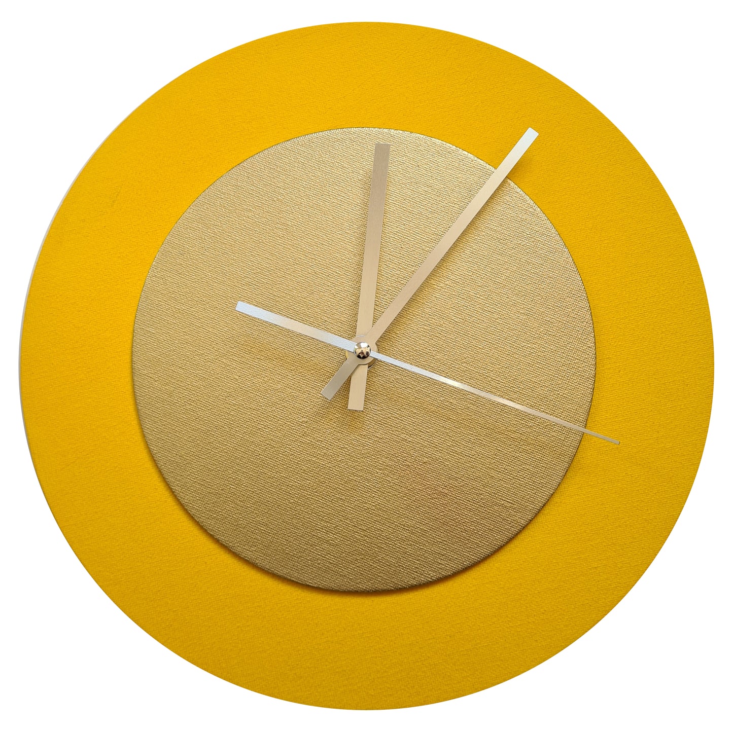 Pop Art Wanduhr Sonnengelb  Goldfarben mit silbernen Zeigern 30 cm rund
