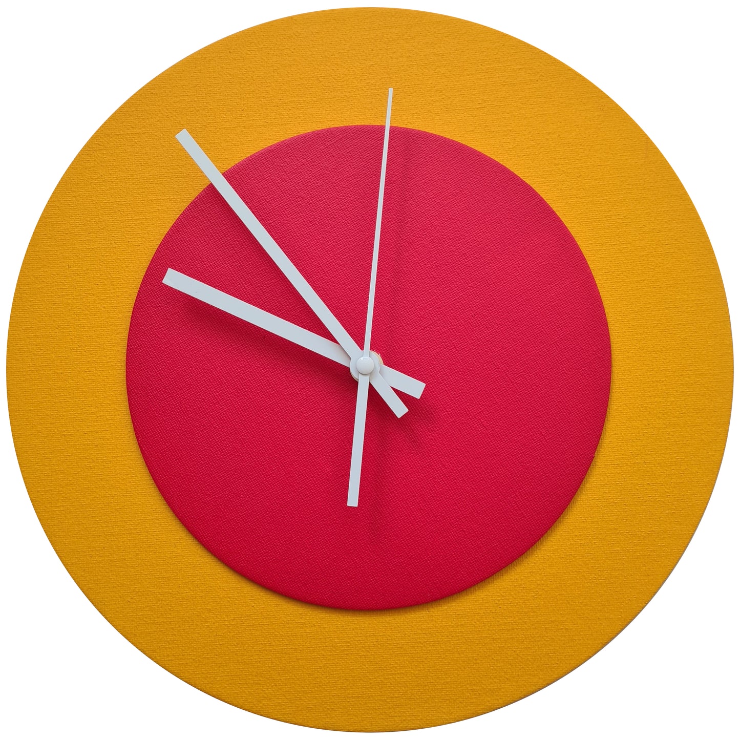 Pop Art Wanduhr Sonnengelb  Orangefarben mit weißen Zeigern 30 cm rund

