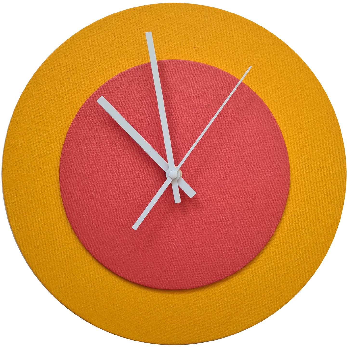 Pop Art Wanduhr Sonnengelb  Orangefarben mit weißen Zeigern 30 cm rund
