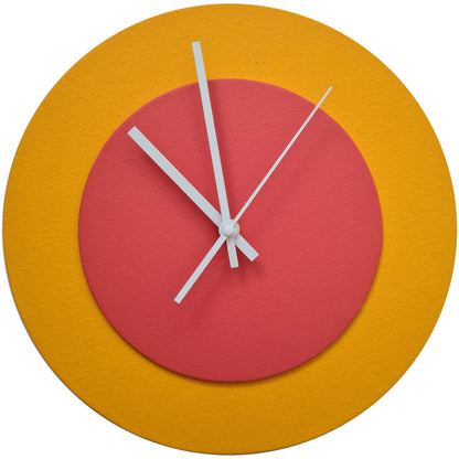 Pop Art Wanduhr Sonnengelb  Orangefarben mit weißen Zeigern 30 cm rund
