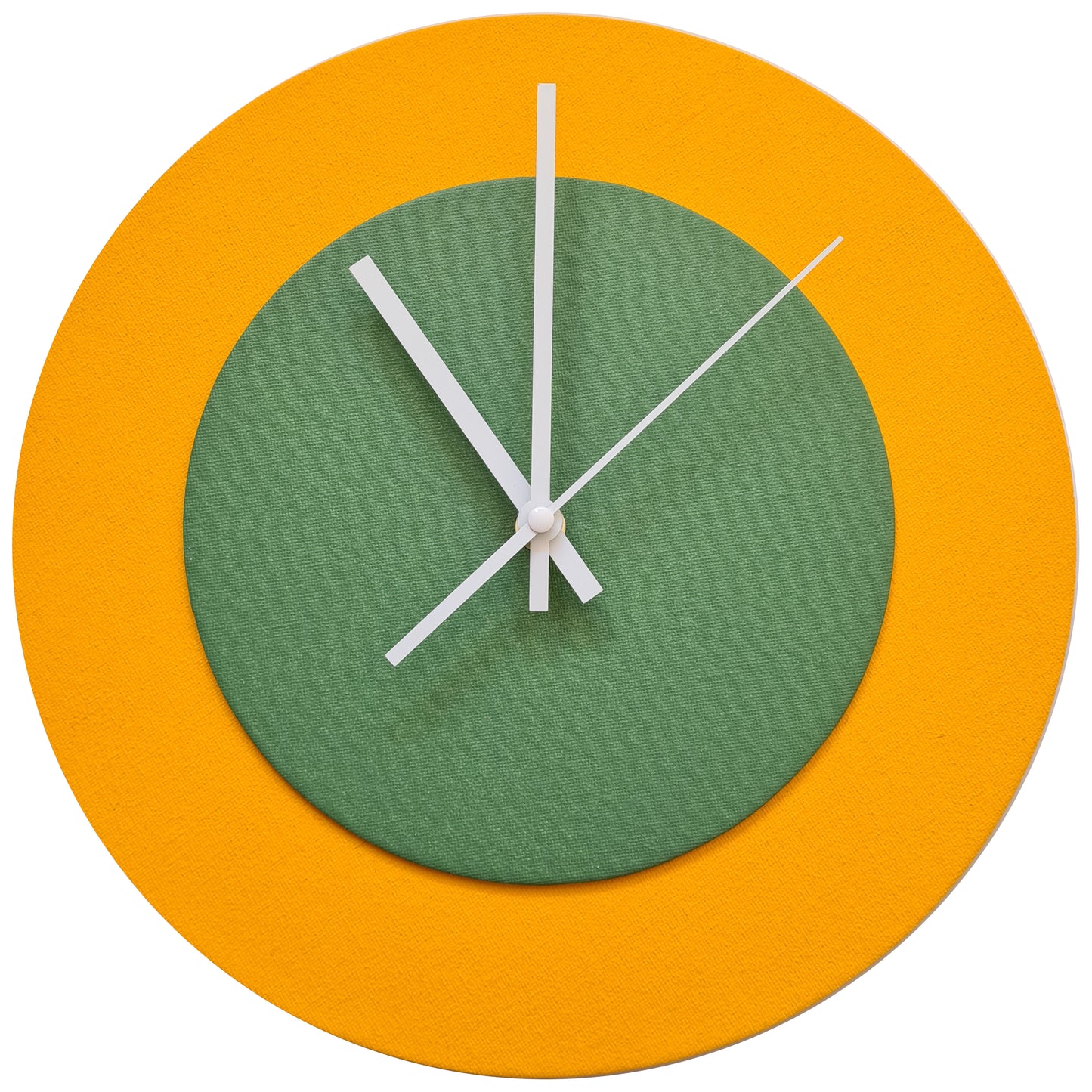 Pop Art Wanduhr Sonnengelb  Laubgrün mit weißen Zeigern 30 cm rund
