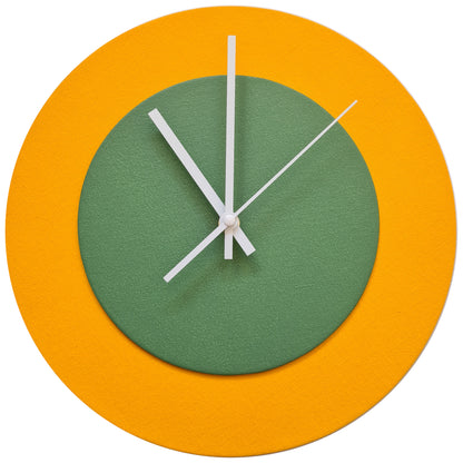Pop Art Wanduhr Sonnengelb  Laubgrün mit weißen Zeigern 30 cm rund

