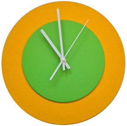 Pop Art Wanduhr Sonnengelb  Hellgrün mit weißen Zeigern 30 cm rund
