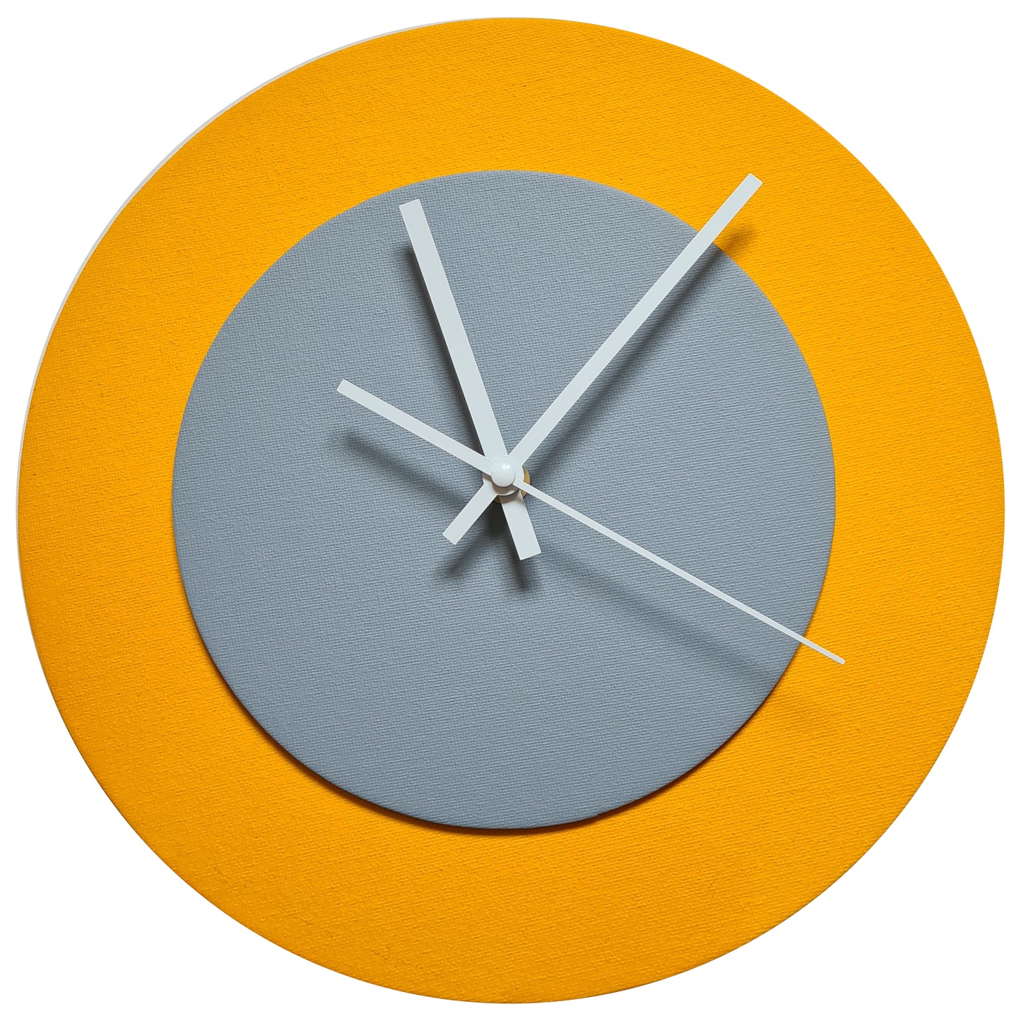 Pop Art Wanduhr Sonnengelb  Grau mit weißen Zeigern 30 cm rund
