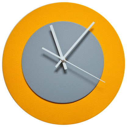 Pop Art Wanduhr Sonnengelb  Grau mit weißen Zeigern 30 cm rund
