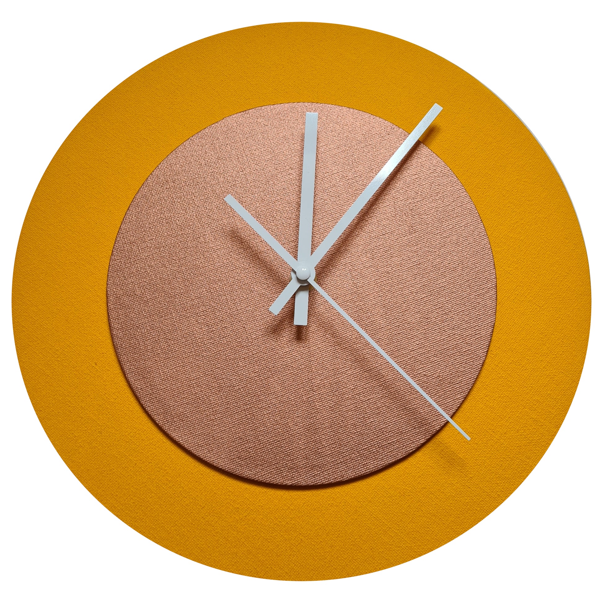 Pop Art Wanduhr Sonnengelb  Bronzefarben mit  weißen Zeigern 30 cm rund
