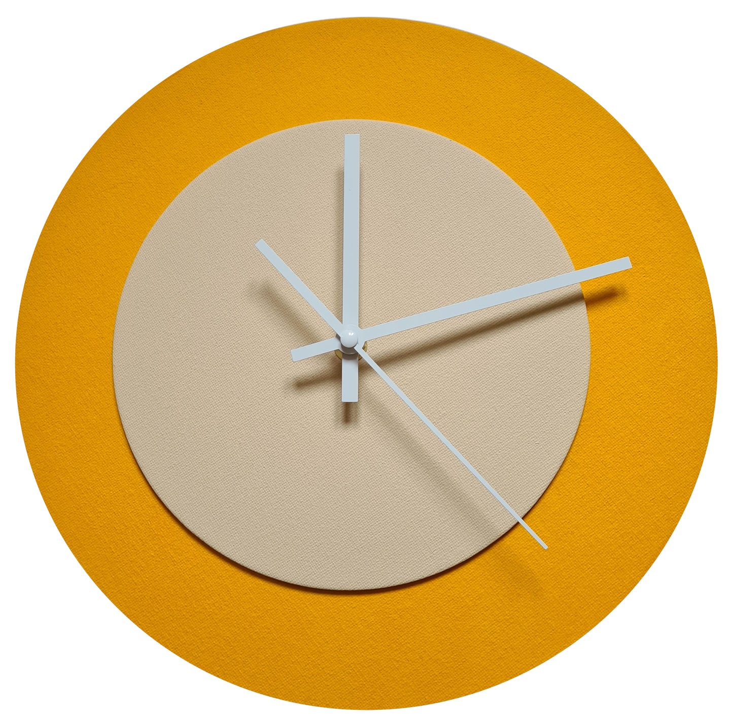 Pop Art Wanduhr Sonnengelb  Cremefarben mit weißen Zeigern 30 cm rund
