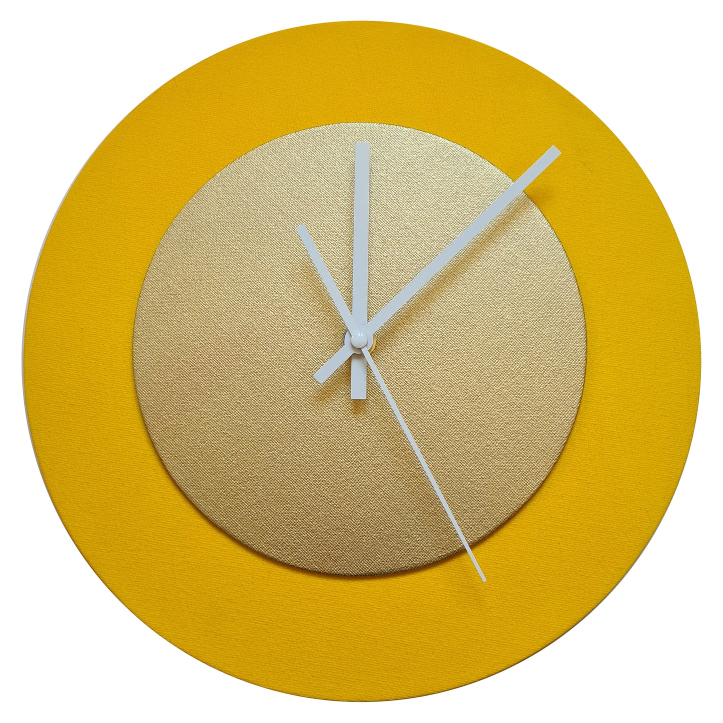 Pop Art Wanduhr Sonnengelb  Goldfarben mit weißen Zeigern 30 cm rund
