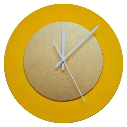 Pop Art Wanduhr Sonnengelb  Goldfarben mit weißen Zeigern 30 cm rund
